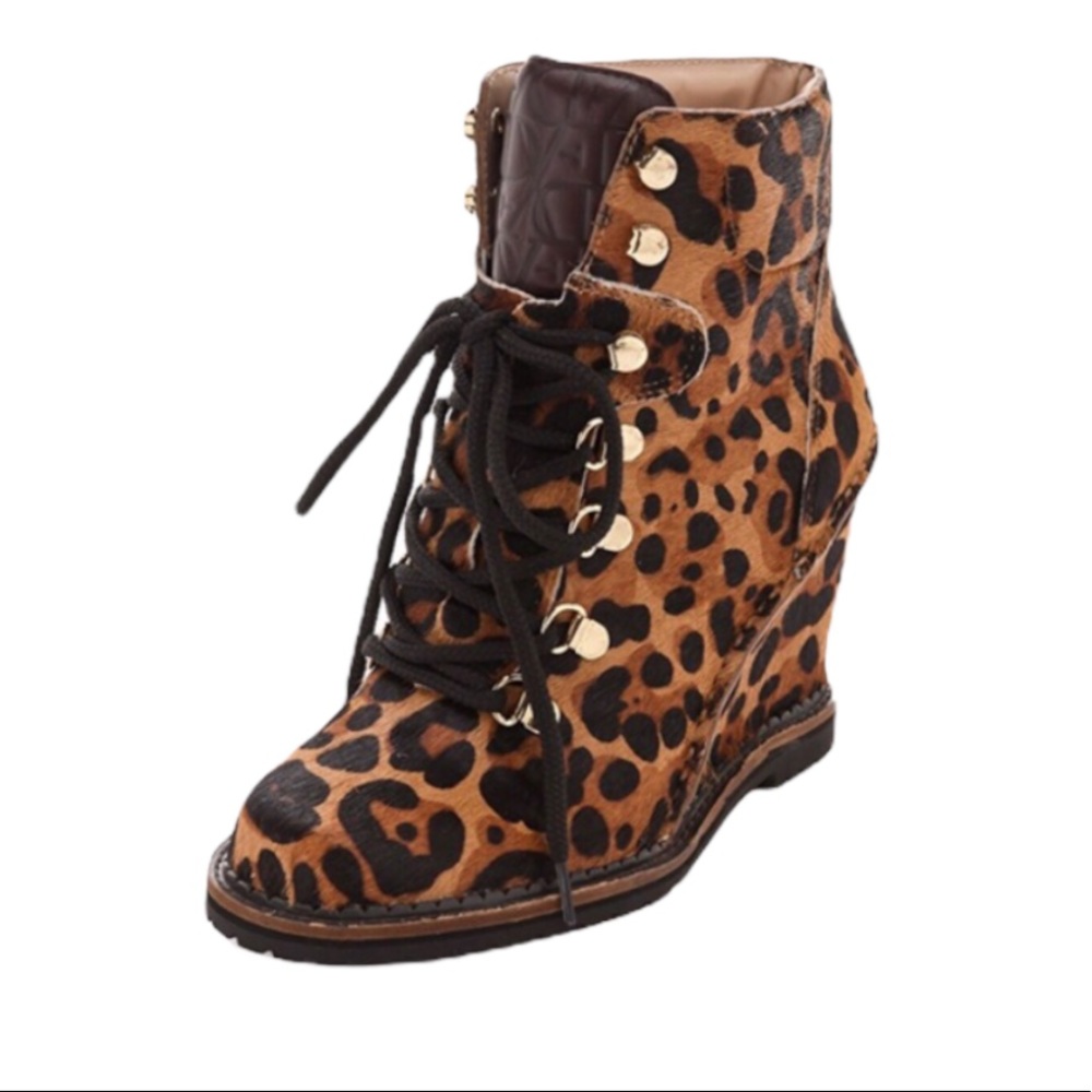 Diane Von Furstenberg Leopard Lace Up Wedge Bootie